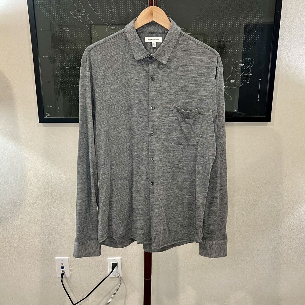 Club Monaco - Wool Blend Knit Jersey Button Down Shirt - Grey